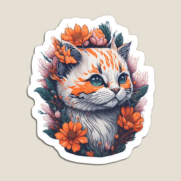 Item preview, Gato floral en delicia naranja de verano designed and sold by ngness.