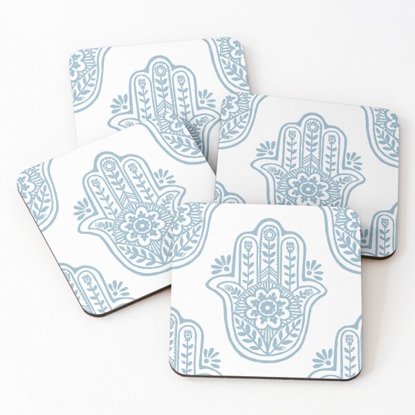 Artikelvorschau, Hamsa Flora Linocut Pattern - Snow + Sky entworfen und verkauft von Irene Estelle.