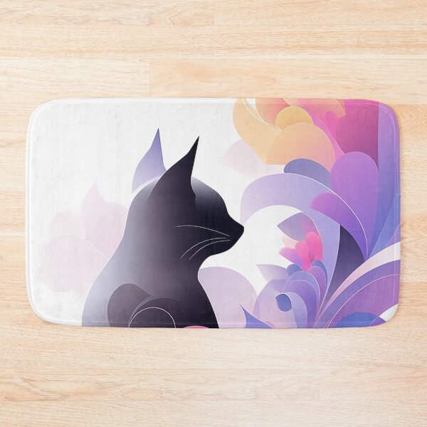 Item preview, Cute Kitten & Abstract Flower in Light Black & Beige - Whimsical Art designed and sold by PaintbrushPlace.