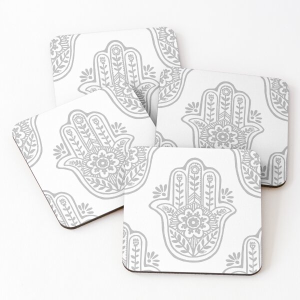 Aperçu de l'œuvre Hamsa Flora Linocut Pattern - Snow + Fog créée et vendue par Irene Estelle.