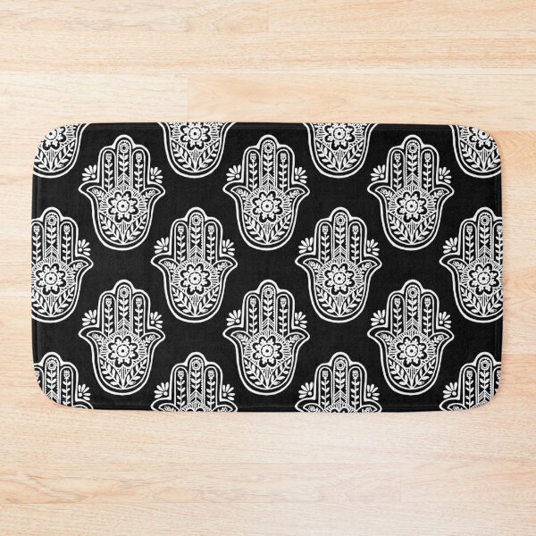 Artikelvorschau, Hamsa Flora Linocut Pattern - Coal + Snow entworfen und verkauft von Irene Estelle.