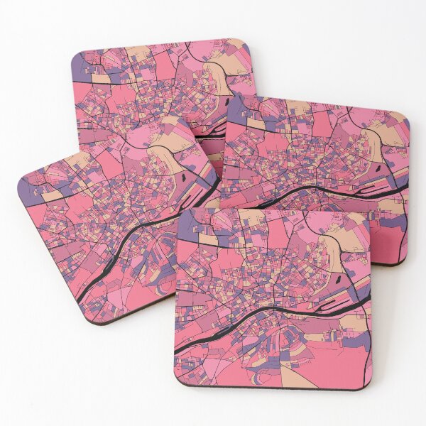 Aperçu de l'œuvre Modèle de carte de Francfort en violet et rose créée et vendue par PatternMaps.