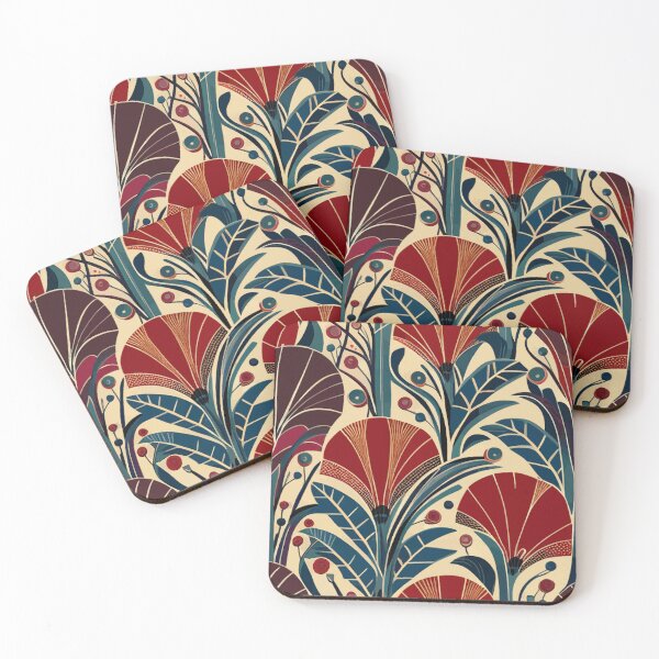 Item preview, Vintage Art Deco Red Green Teal Floral Pattern  designed and sold by Vicky Brago-Mitchell®.
