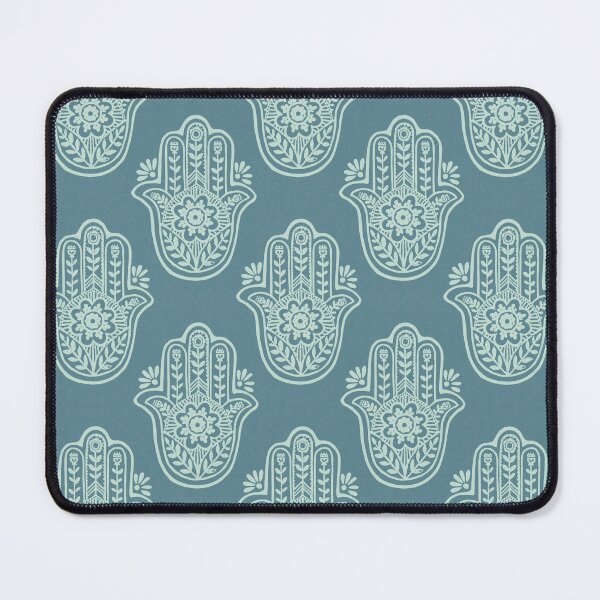 Item preview, Hamsa Flora Linocut Pattern - Peacock + Mint designed and sold by Irene Estelle.
