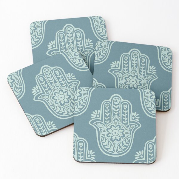 Item preview, Hamsa Flora Linocut Pattern - Peacock + Mint designed and sold by Irene Estelle.