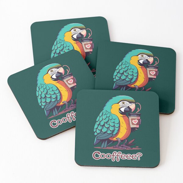 Item preview, Cute macaw inviting you to drink Coffee with word "Coofffeee?" designed and sold by CooffeeeOrTeaaa.