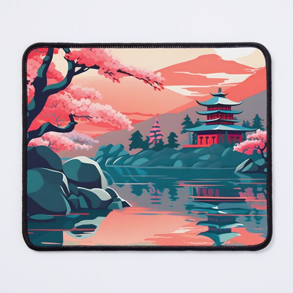 Item preview, Japanese Scene with Trees by the Water - Pink and Cyan designed and sold by Jackflash2023.