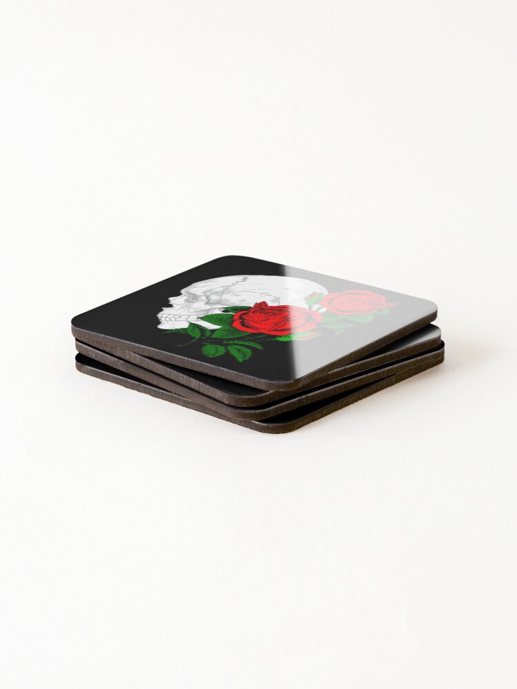 Thumbnail 4 of 5, Coasters (Set of 4), Skull and Red Roses designed and sold by R2-E2.