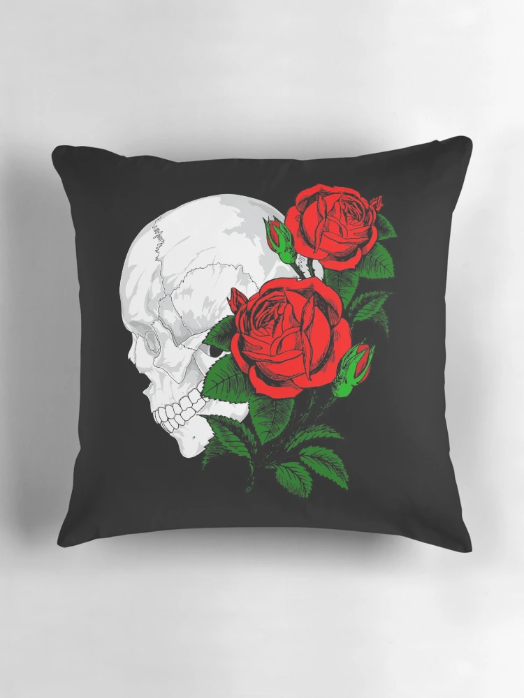 Thumbnail 3 of 4, Pillow, Skull and Red Roses designed and sold by R2-E2.