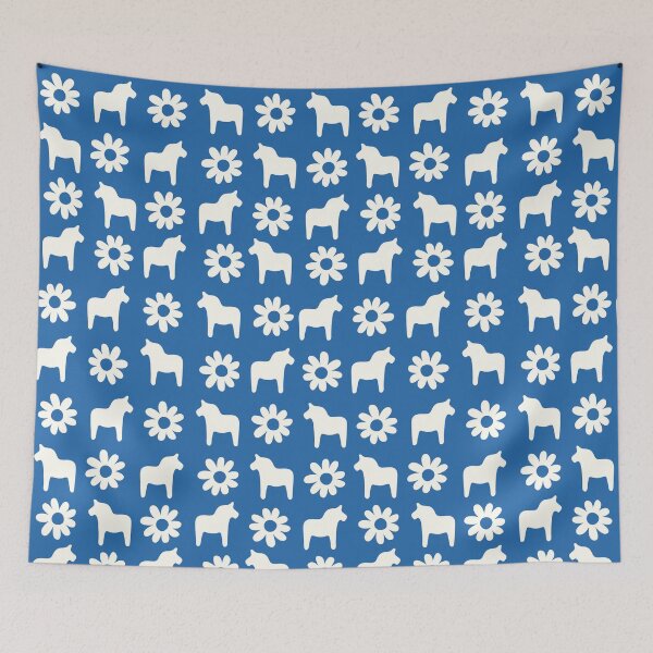 Item preview, Swedish dala horse dalahast dalarna sweden dalahäst sverige dalecarlian blue cream designed and sold by blomastudios.