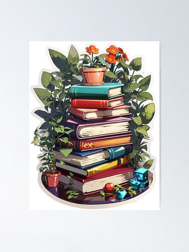 Organic Bookish Decor: with Books and Plants Poster for Sale by FuroAI