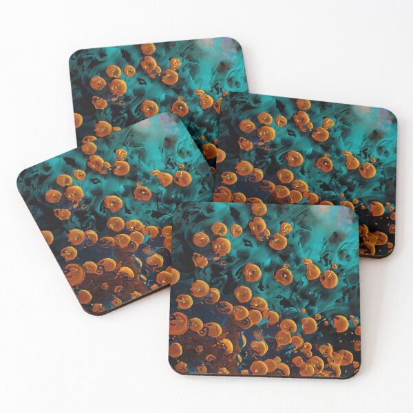 Item preview, Abstract Teal And Golden Pattern Scary Halloween Microbes Mushrooms designed and sold by Moonsiess.
