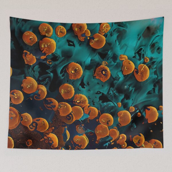 Item preview, Abstract Teal And Golden Pattern Scary Halloween Microbes Mushrooms designed and sold by Moonsiess.