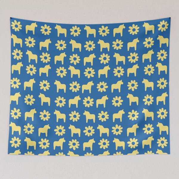 Item preview, Swedish dala horse dalahast dalarna sweden dalahäst sverige dalecarlian blue yellow designed and sold by blomastudios.
