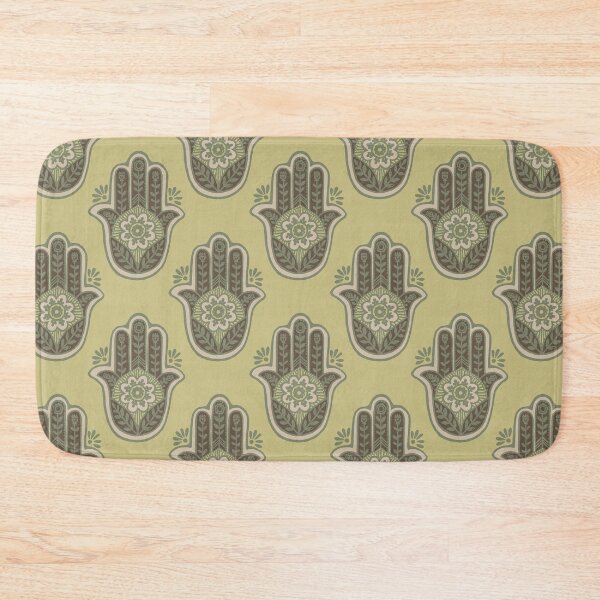 Artikelvorschau, Hamsa Flora Linocut Pattern - Gold, Earth, Sage, Dove entworfen und verkauft von Irene Estelle.