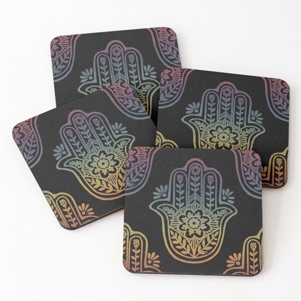 Artikelvorschau, Hamsa Flora Linocut Pattern - Coal + Rainbow Sunset entworfen und verkauft von Irene Estelle.