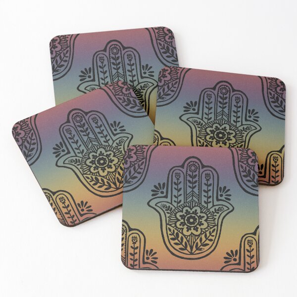 Item preview, Hamsa Flora Linocut Pattern - Rainbow Sunset + Coal designed and sold by Irene Estelle.