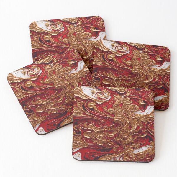 Item preview, Abstract Dark Red, White, Gold Acrylic Digital Painting  designed and sold by BirdsnStuff.