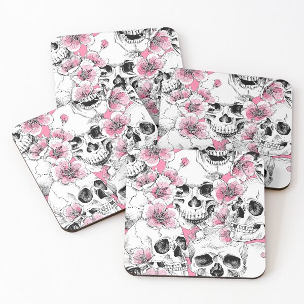 Item preview, Floral skulls, Skull and pink flowers, macabre oddities romantic background  designed and sold by Spooky Witch Dream.