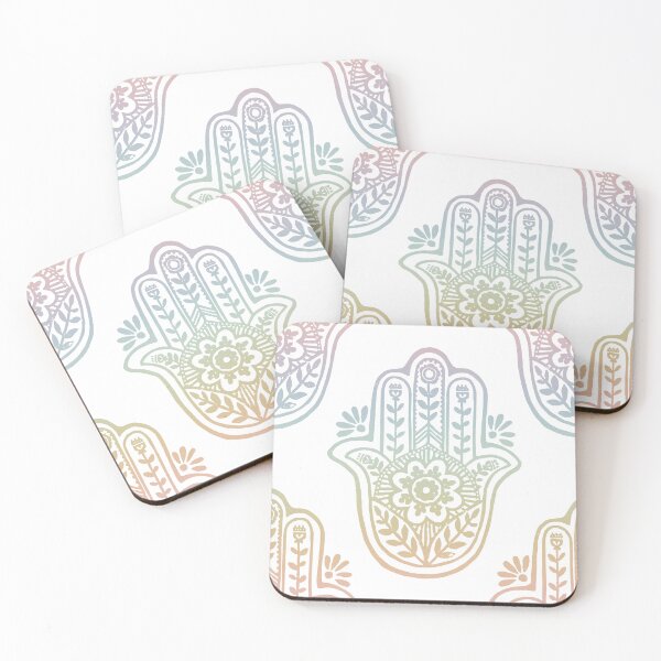 Artikelvorschau, Hamsa Flora Linocut Pattern - Snow + Rainbow Sorbet entworfen und verkauft von Irene Estelle.