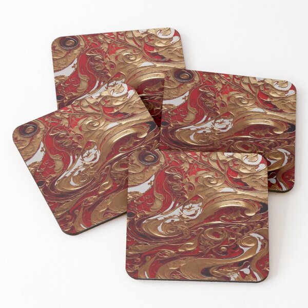 Item preview, Abstract Dark Red, White, Gold Acrylic Digital Painting  designed and sold by BirdsnStuff.