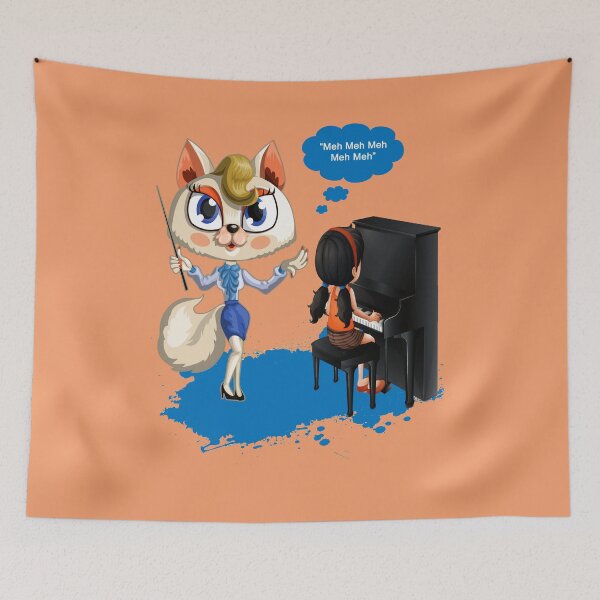 Item preview, Feline Music Teacher with Young Girl Playing Piano - Meh Meh Meh Meh Meh designed and sold by Jecolds.