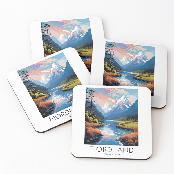 Item preview, A Pop Art Travel Print of Fiordland National Park - New Zealand designed and sold by StudioRedKoala.