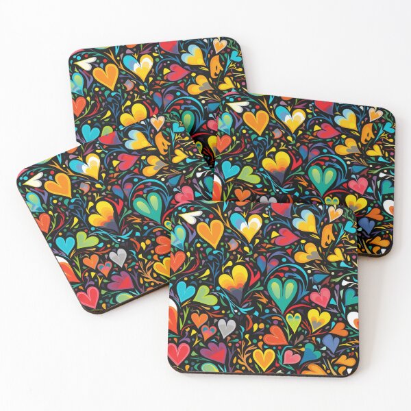 Item preview, Colorful fantasy pattern orange blue red green turquoise yellow black ornaments hearts designed and sold by G-M-Designs.