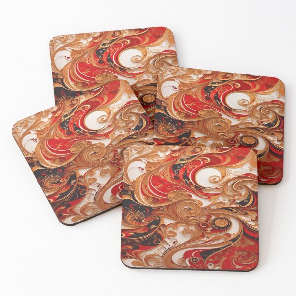 Item preview, Abstract Dark Red, White, Gold Acrylic Digital Painting  designed and sold by BirdsnStuff.