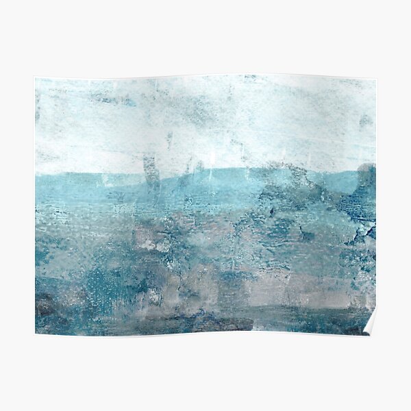 Moody Minimalist Seascape in Aqua Blue and Grey Poster