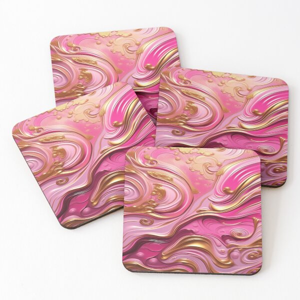 Item preview, Abstract Dark and Light Pink Marble Swirls with Veins of Gold designed and sold by BirdsnStuff.