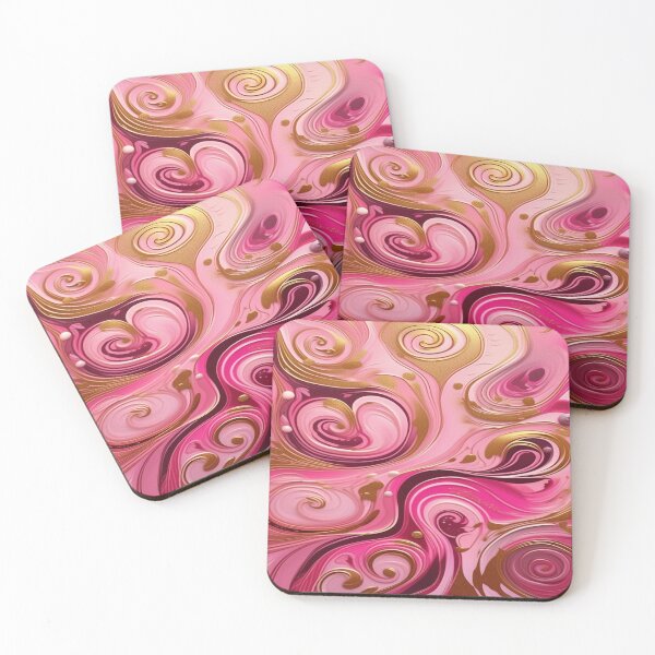 Item preview, Abstract Dark and Light Pink Marble Swirls with Veins of Gold designed and sold by BirdsnStuff.