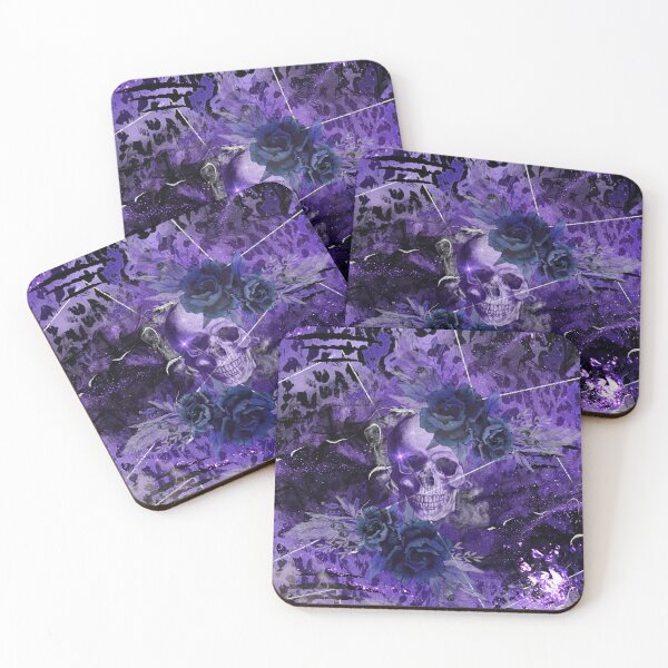 Item preview, Skull  purple color with Leopard print pattern with roses designed and sold by Renee Lavoie.