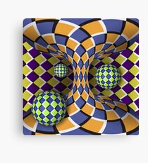 Optical illusion of rotation of three balls around of a moving hyperboloid Canvas Print