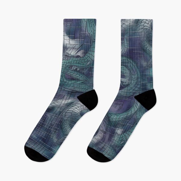 Item preview, Grid of Serpents: Digital Planar Art in Blue, Purple, and Muted Greens designed and sold by WhiteWolfe0127.