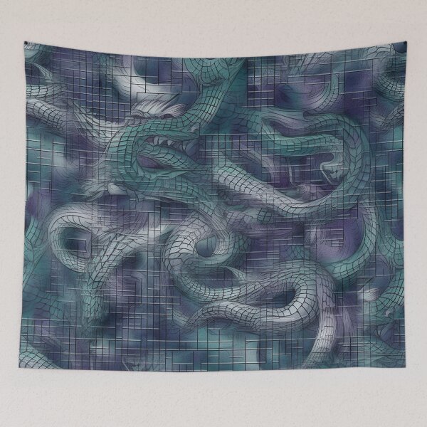 Item preview, Grid of Serpents: Digital Planar Art in Blue, Purple, and Muted Greens designed and sold by WhiteWolfe0127.
