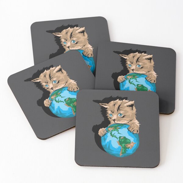 Item preview, cute little cat with earth globe world earth paws illustration poster canvas designed and sold by AndreMi.