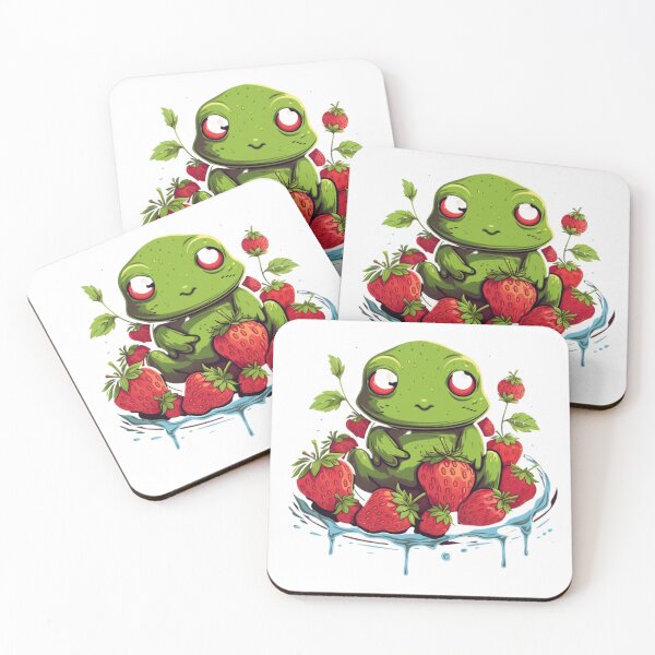 Item preview, kawaii frog with strawberries sticker  designed and sold by funnyshop222.