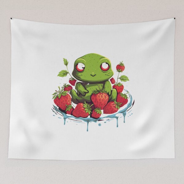 Item preview, kawaii frog with strawberries sticker  designed and sold by funnyshop222.