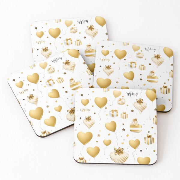 Item preview, golden heart pattern on a white background designed and sold by DedeeArtthai.