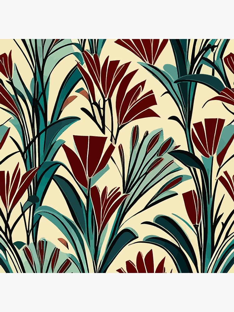 Art Deco Burgundy Green Abstract Vintage Floral Pattern  Poster