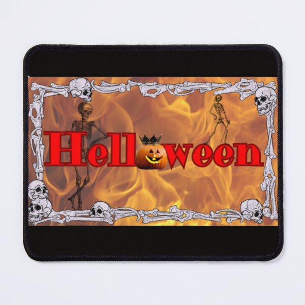 Item preview, the inscription helloween on the background of flames in a frame of bones designed and sold by ARTERAMIX.