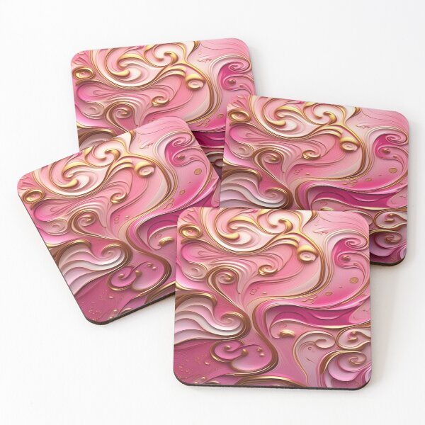 Item preview, Abstract Dark and Light Pink Marble Swirls with Veins of Gold designed and sold by BirdsnStuff.