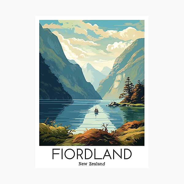 Item preview, A Vintage Travel Illustration of Fiordland National Park - New Zealand designed and sold by GoodOldVintage.