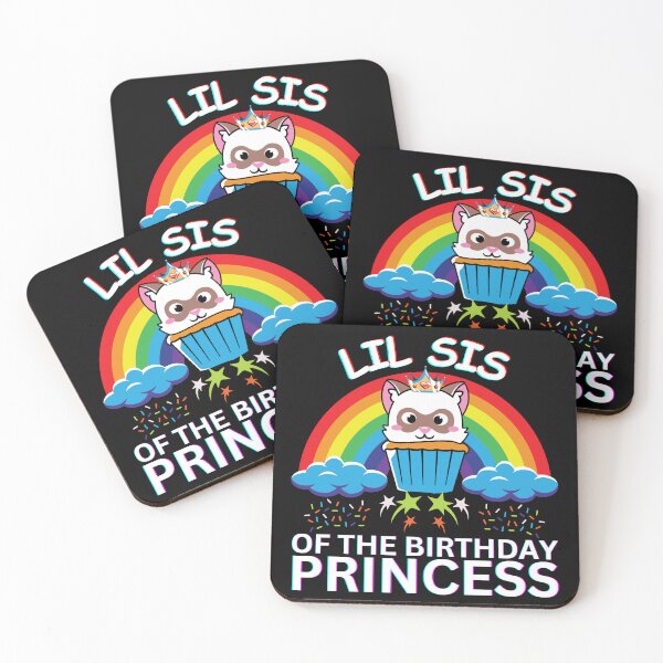 Item preview, Lil Sis Of The Birthday Princess :Cute Cupcake Cat Wearing Crown with rainbow and cloud in background gift for all family members designed and sold by MotivaChic.