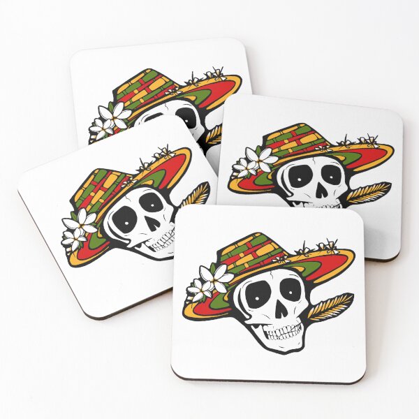 Item preview, Rasta Red Yelllow and Green Skull with Tropical Flowers designed and sold by brookelynette.