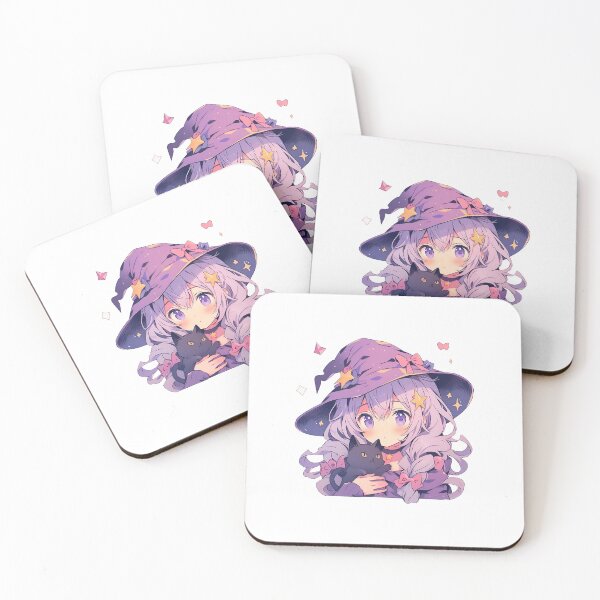 Item preview, Cute Kawaii Witch and a Cat in Purple Pastel Colors designed and sold by CozyKawaiiArt.