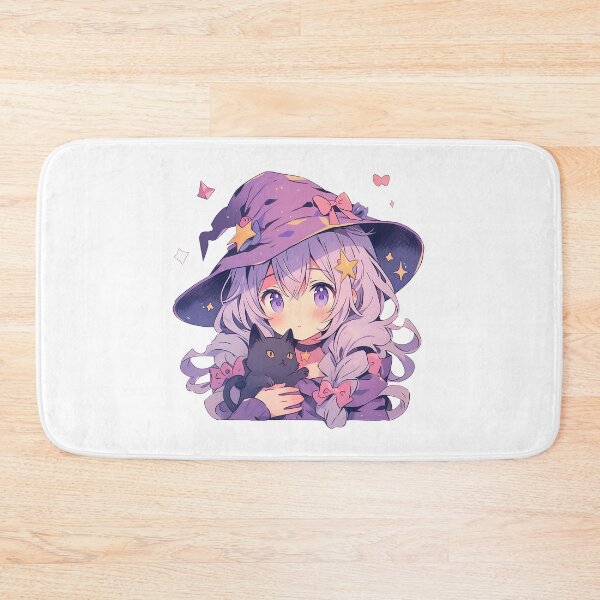 Item preview, Cute Kawaii Witch and a Cat in Purple Pastel Colors designed and sold by CozyKawaiiArt.
