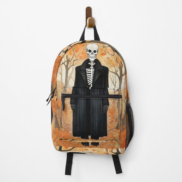 Item preview, Mr. Skeleton in a long black coat on an autumn walk in the forest. designed and sold by SaraSumi.