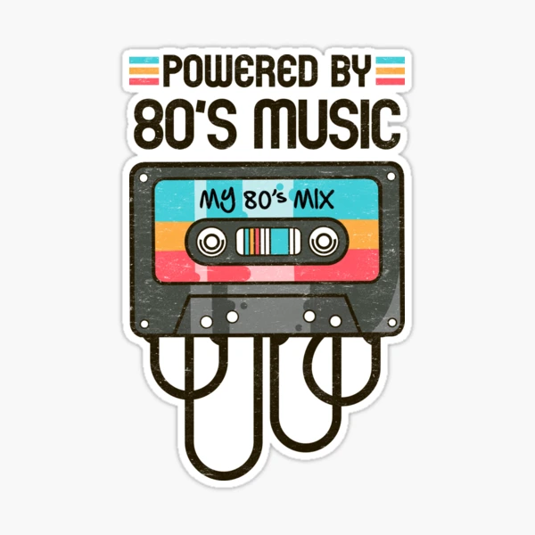Powered by 80s Music: Colorful Retro Cassette Tape | Sticker